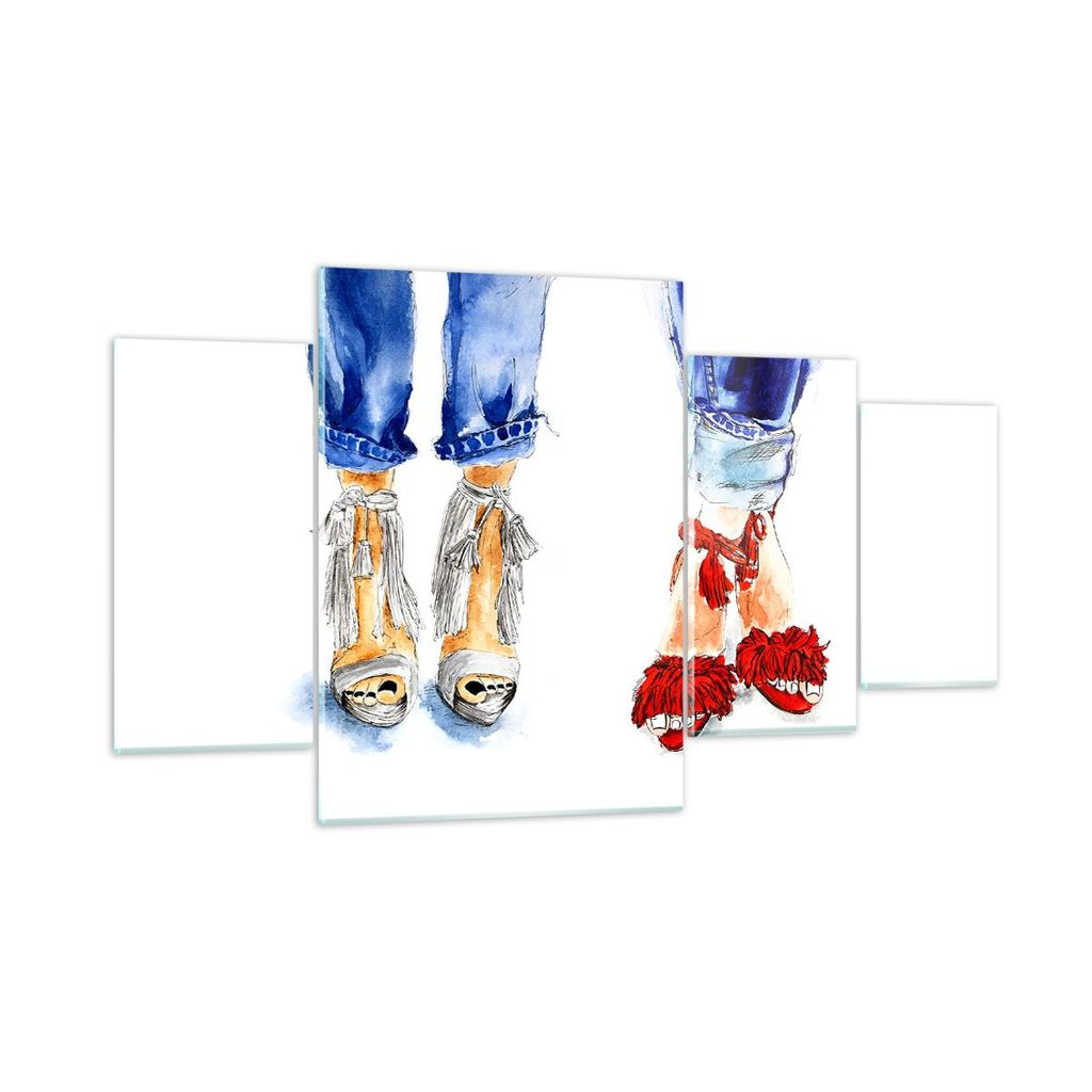 Bilder auf glas - Heels Mädchen Mode Jeans - 160x90cm - Glasbilder - Wandbilder - Kunstdruck - zum Aufhängen bereit - Wanddekoration aus Glas - G...
