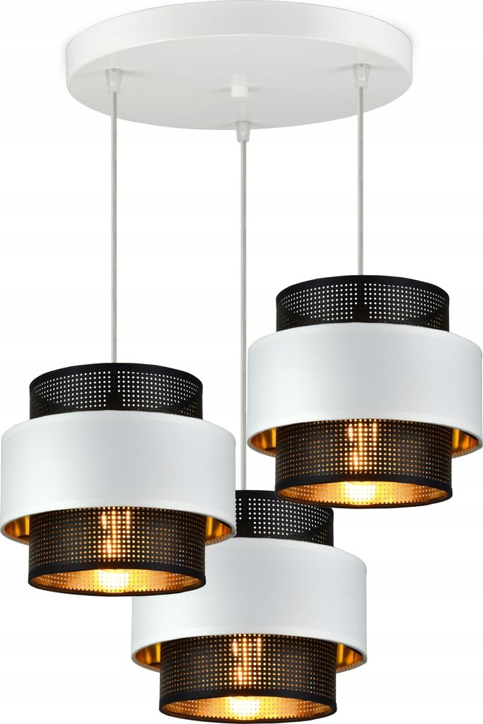 LUXOLAR - Led Pendelleuchte mit Netz 3-flammig - Deckenleuchte Weiß-Schwarz E27 60W - Hängelampe für Wohnzimmer, Küchen