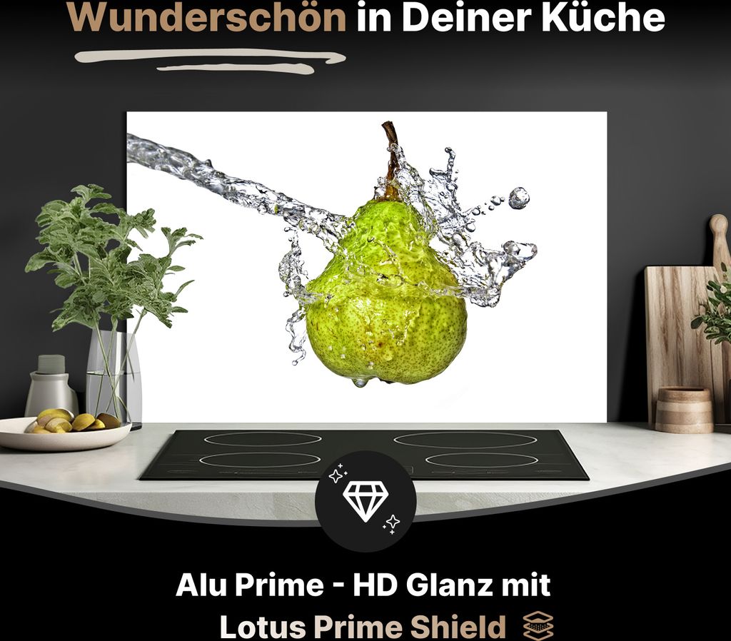 Spritzschutz Küchenrückwand aus Aluminiumverbund Glanz - 3mm - 100x50 cm - Spritzige Birne