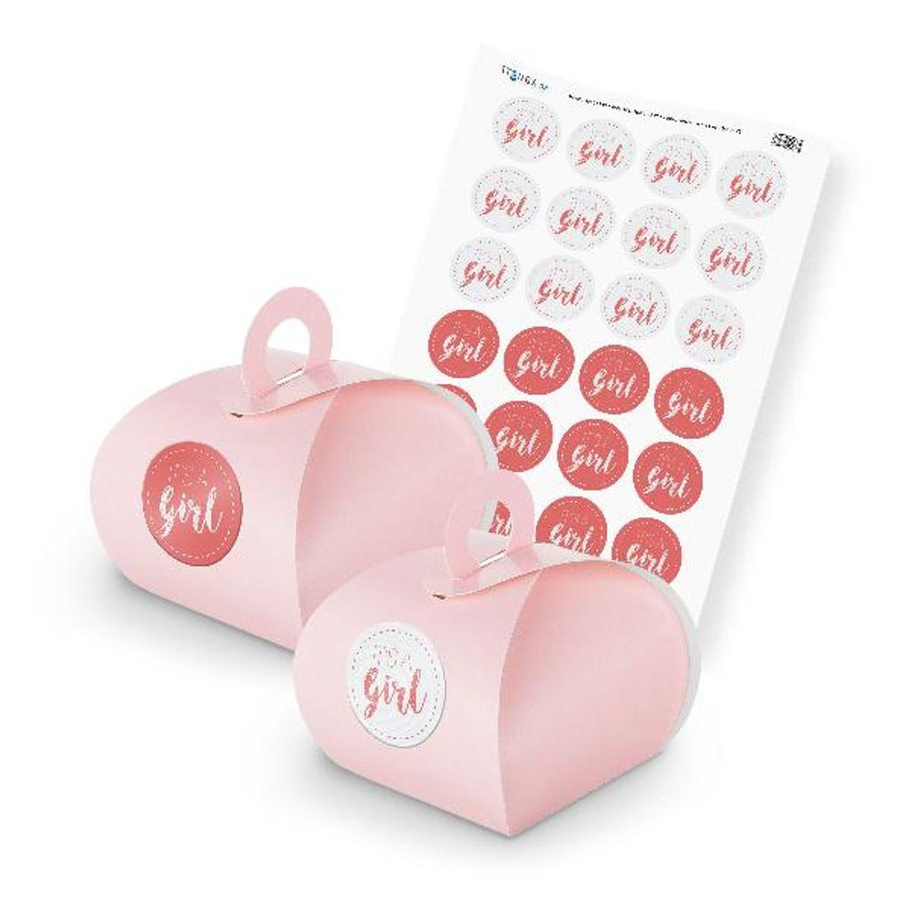 itenga SET It s a Girl (Motiv 75) 24x Geschenkschachtel mit Griff rosa + Sticker