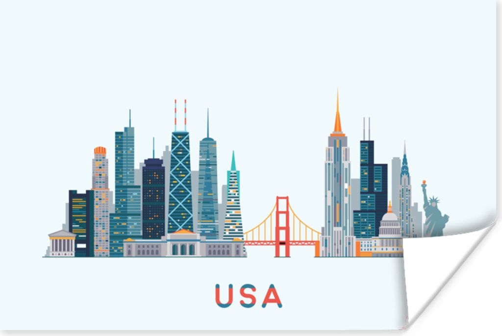 MuchoWow Poster USA - Skyline - Freiheitsstatue 180x120 cm - Fotoplakat