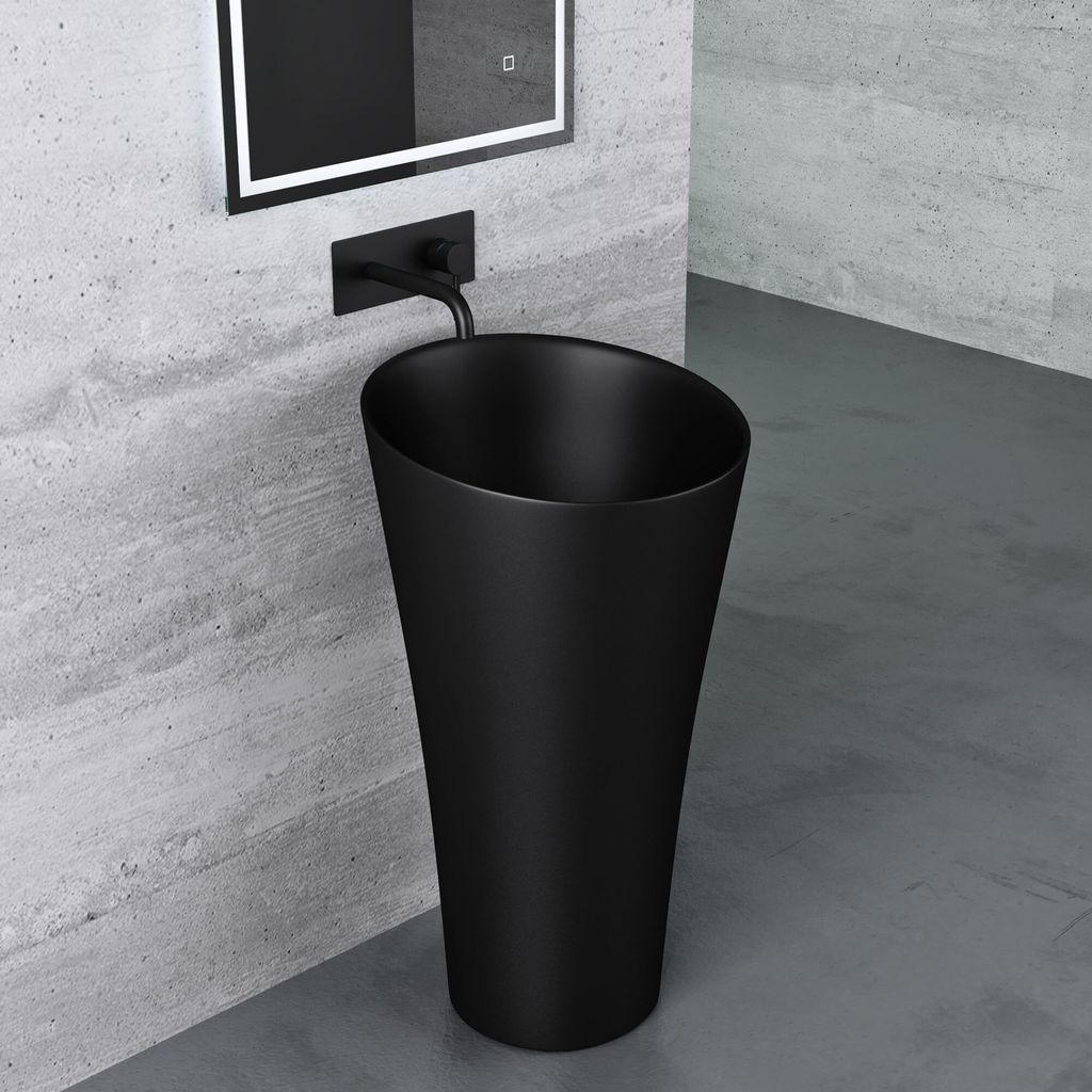 Mai & Mai Design Standwaschbecken in Schwarz Matt aus Mineralguss Waschbecken Standwaschtisch Waschtisch Waschplatz BTH: 51x51x85 cm Col33