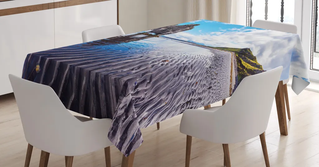 ABAKUHAUS Pesce Tovaglia, Blu Tonica Nautico Vita Motif, Rettangolare per Sala da Pranzo e Cucina, 140 cm x 240 cm, Blu Pale Blue Bianco