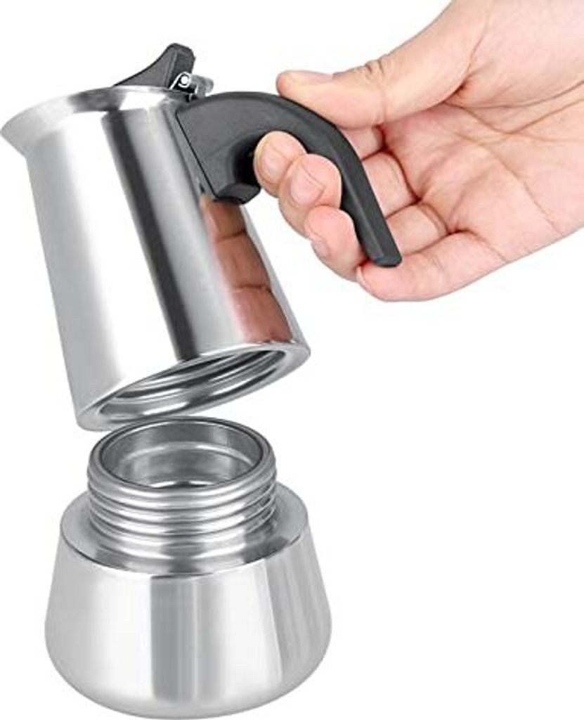 Lybunair Edelstahl -Kopie Espressomaschine, tragbare Kaffeekanne, italienische Macher Moka, 2/4/6/9 Tassen (100 ml, 200 ml, 300 ml, 450 ml) (100 ml) (