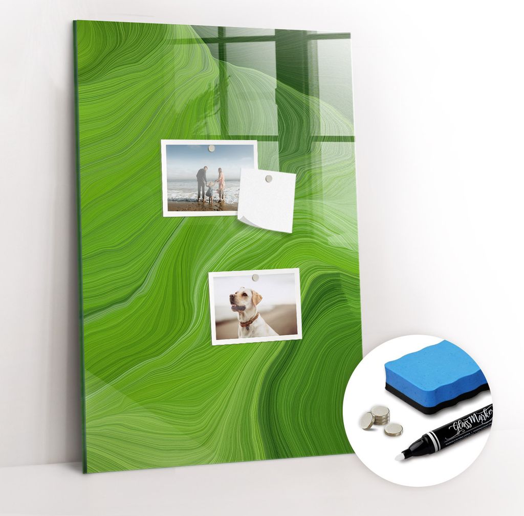 Magnetpinnwand Memoboard - Zubehörsatz - Weißer Marker + Schwamm + Magnete - 40 x 60 cm - Abstrakte Wellen