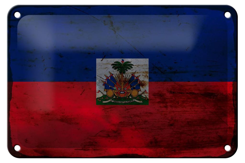 Blechschild Flagge Haiti 18x12cm Flag of Haiti Rost Dekoration