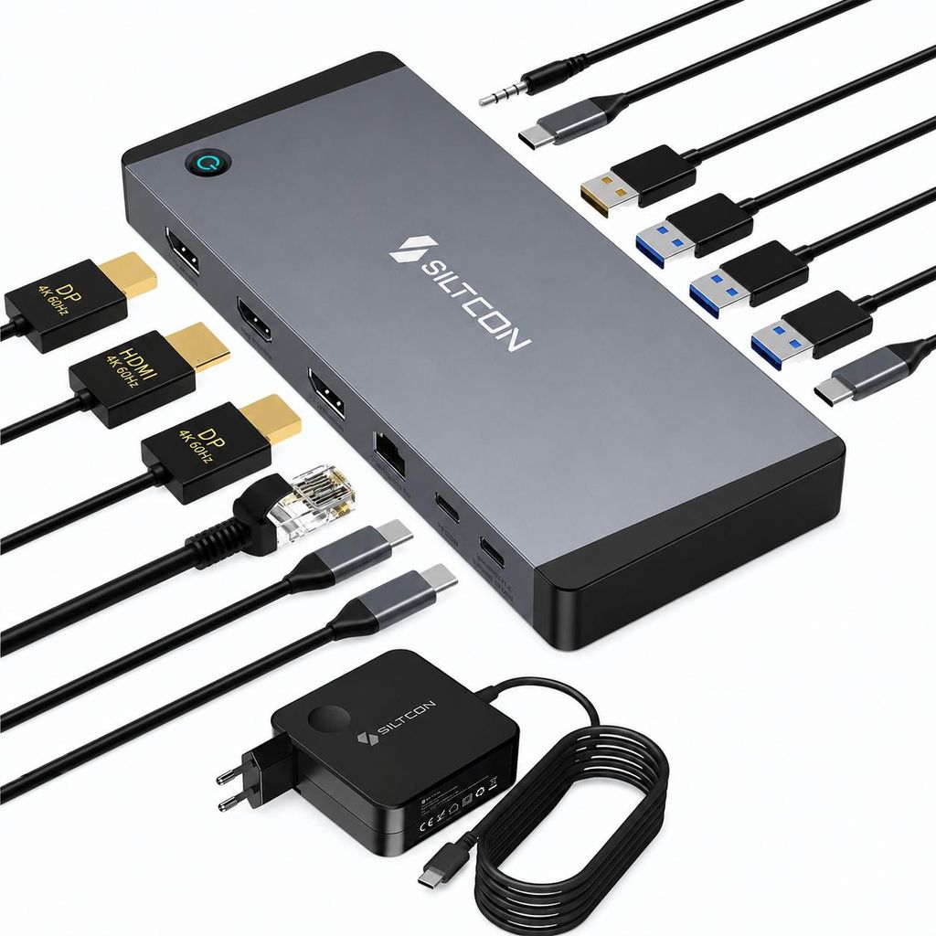 Siltcon® 14-in-1 USB-C Dockingstation mit 100 W Adapter – Produktbild 