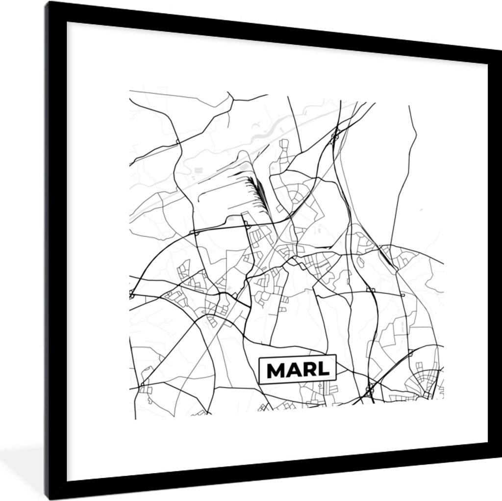 MuchoWow Gerahmtes Poster Stadtplan - Karte - Mergel - Karte 40x40 cm - Poster mit Schwarzem Bilderrahmen Wandposter Rahmen Foto Bilder - Poster ...