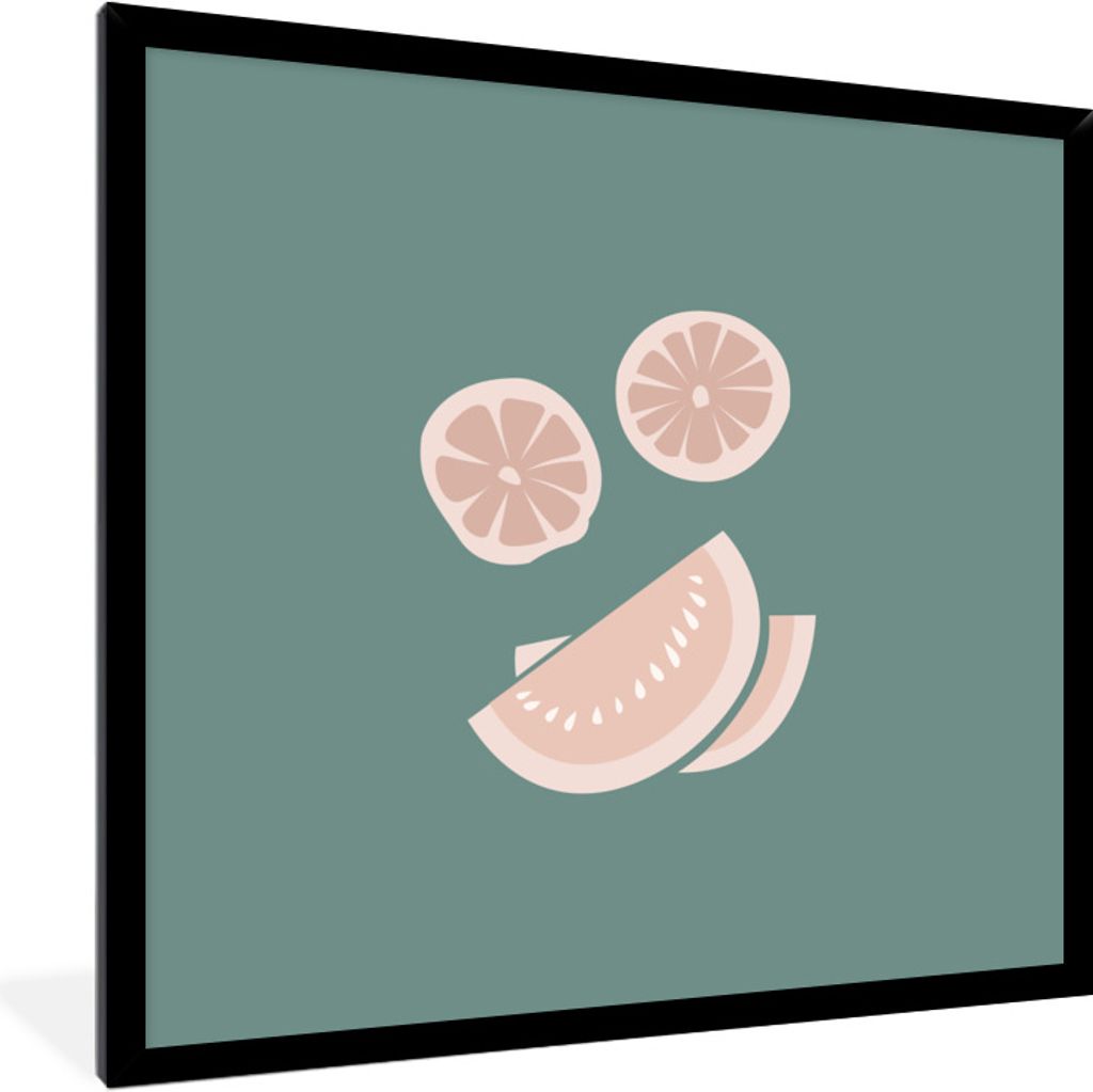 MuchoWow Gerahmtes Poster Sommer - Obst - Rosa 40x40 cm - Poster mit Schwarzem Bilderrahmen Wandposter Rahmen Foto Bilder - Mit Rahmen - Wanddeko...