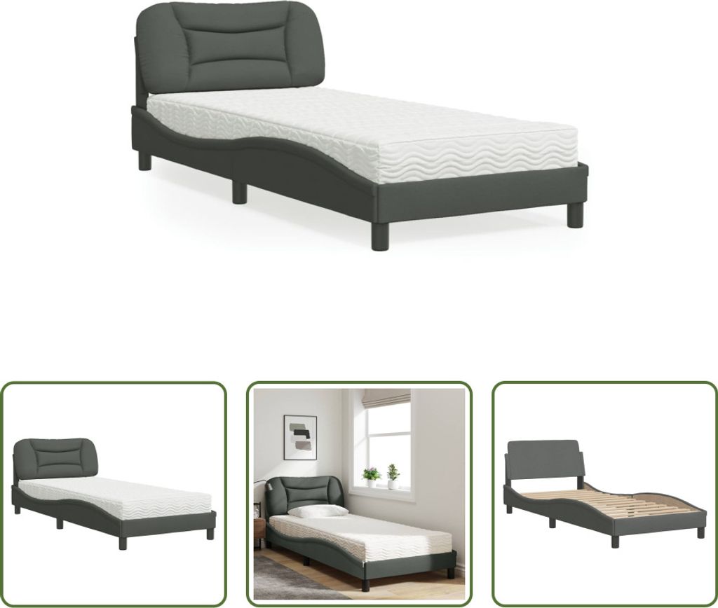 The Living Store Bett mit Matratze Dunkelgrau 90x200 cm Stoff