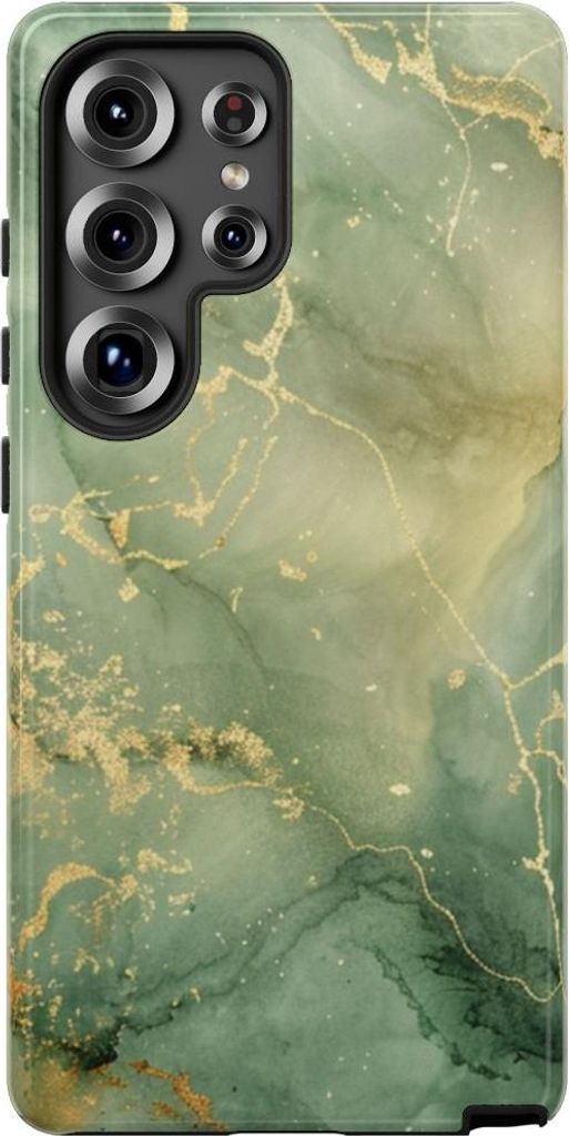 Grüne Marmoroptik mit goldenen Akzenten – Hülle Kompatibel mit Samsung Galaxy S25 Ultra