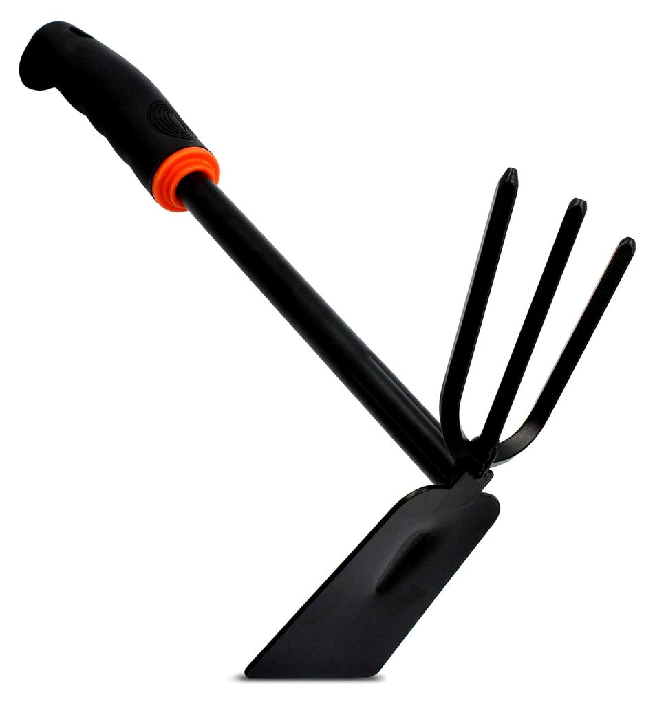 BRADAS Kombihacke DE Luxe 2 in 1 Handhacke mit 3 Zinken und Doppelhacke, Gartenhacke 32 cm, ergonomischer Griff, Arbeitsbreite 7 cm, zum Pflanzen...