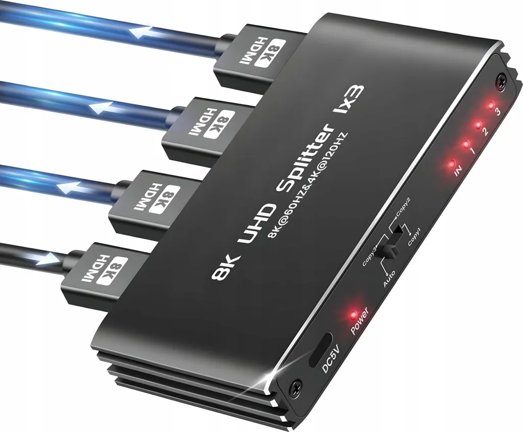 Hdmi 2.1 Splitter 1X3 Ultrahd Splitter Hdcp 2.3 8K60Hz 4K 120Hz - 3 Tv - 1