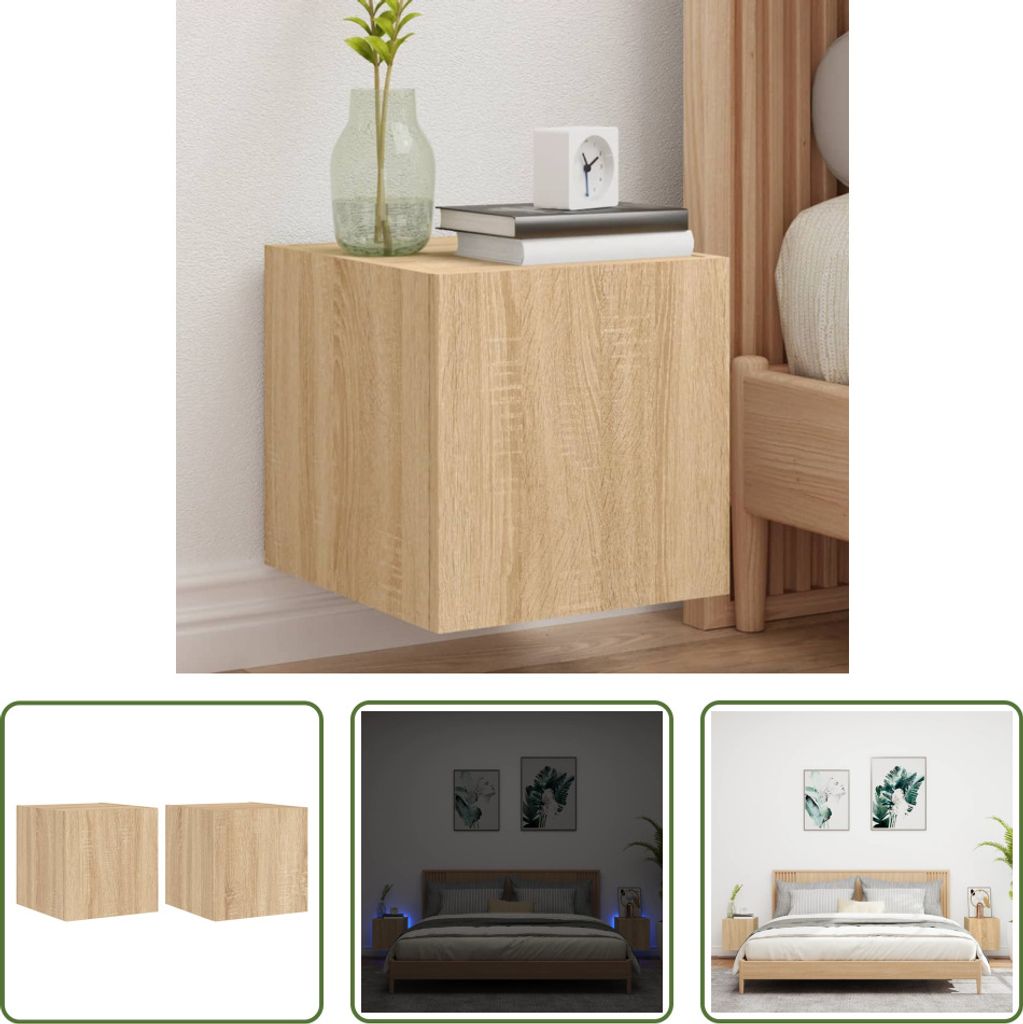The Living Store TV-Wandschränke mit LED-Leuchten 2 Stk. Sonoma-Eiche