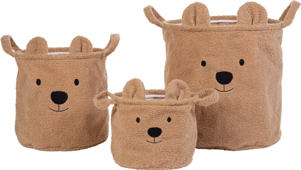 Lot de 3 Paniers de Rangement en Tissu Teddy - Paniers de Chambre Enfant