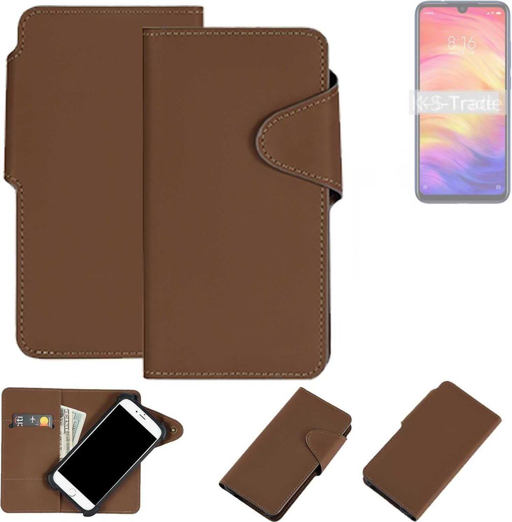 K-S-Trade Schutzhülle Klapphülle Kunstleder für Xiaomi Redmi Note 7 india braun Handy Hülle Wallet Case