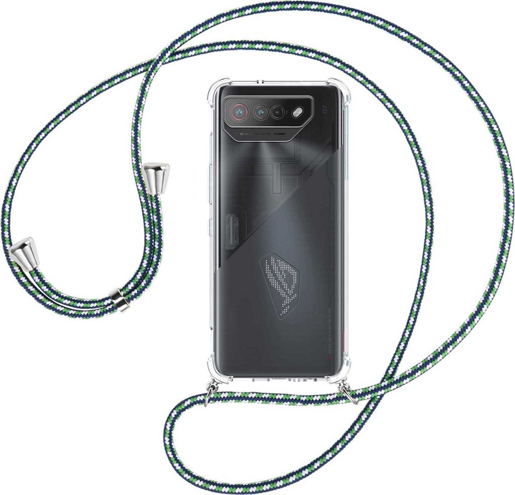 Handykette Backcover-Schutzhülle mit Band (Metall silberfarben) für Asus ROG Phone 7 (6.78'') - grün/blau/weiß
