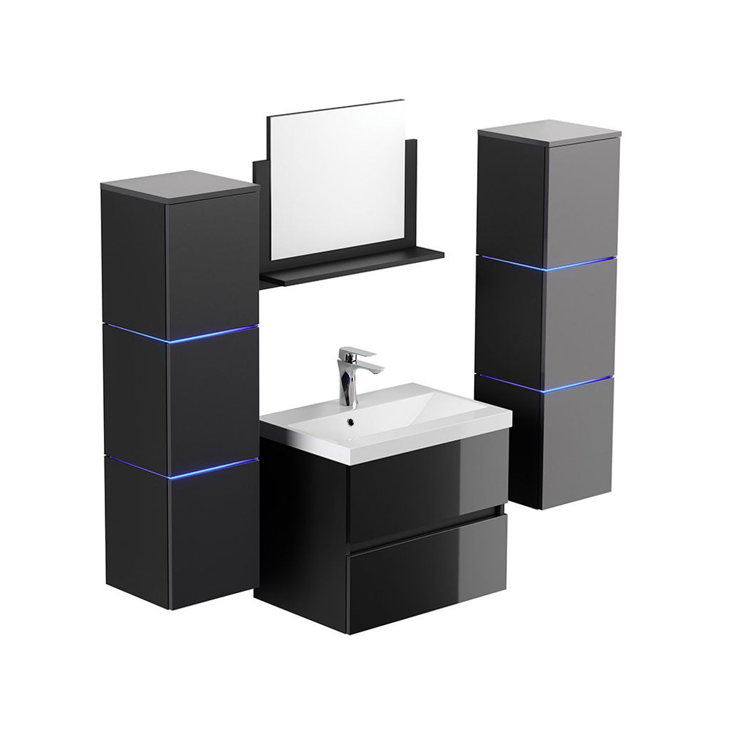 HOME DELUXE - Badmöbel - Set - WANGEROOGE Deluxe – Größe: XL, Farbe: Schwarz, Breite Waschbecken: ca. 60 cm I Badezimmermöbel Waschtisch Wasc...