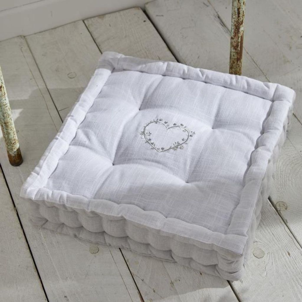 Bodenkissen, Today Charme, 40 x 40 x 10 cm, Slub Chambray Broderie Constance, 100% Baumwolle