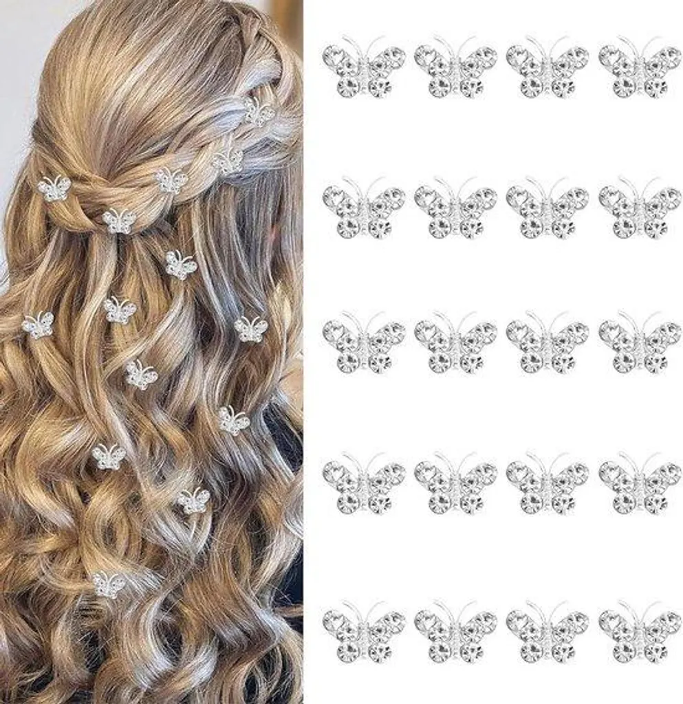 Barrettes Scintillantes Papillon Argent : 20 Pièces Ornées de Strass Chic