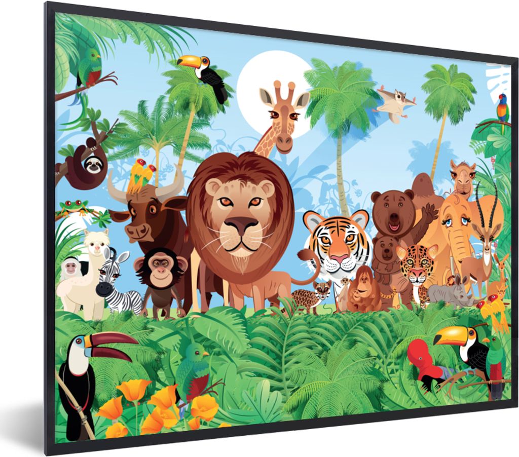 MuchoWow MuchoWow Gerahmtes Poster Tropisch - Tiere - Natur - Junge - Kind - Kind 40x30 cm - Poster mit zchwarzem Bilderrahmen - Kunstposter - ...