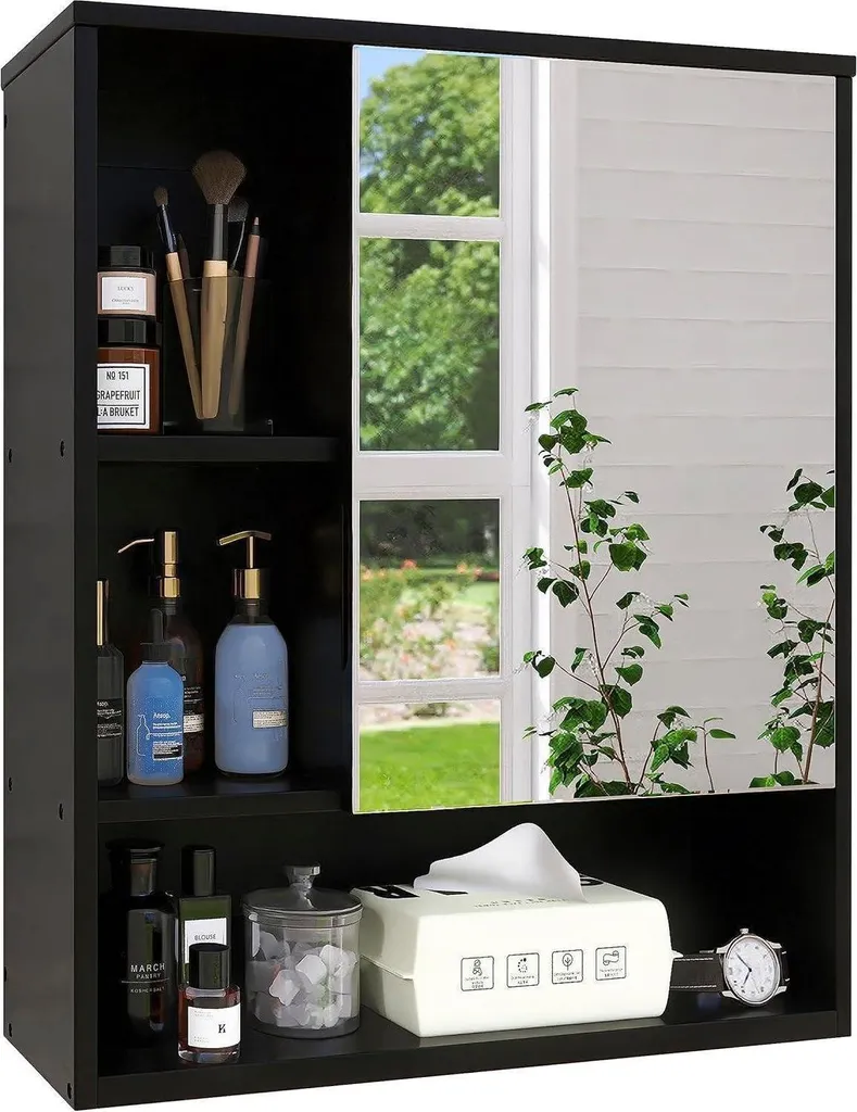 Armoire miroir salle de bain noire : gain de place et rangement en bambou
