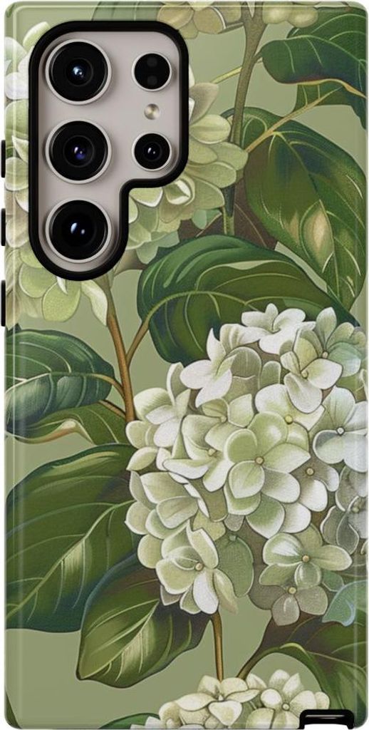 Elegantes Hortensienblüten-Muster in Weiß – Hülle Kompatibel mit Samsung Galaxy S24 Ultra