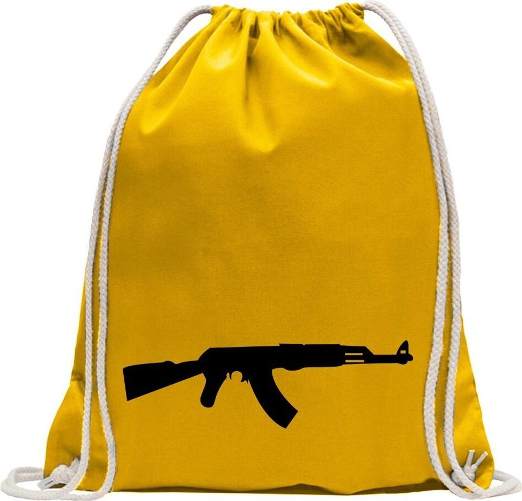 Kiwistar - Turnbeutel - gelb - AK 47 Kalaschnikow - Fun Rucksack Sport Beutel Gymsack Baumwolle mit Ziehgurt