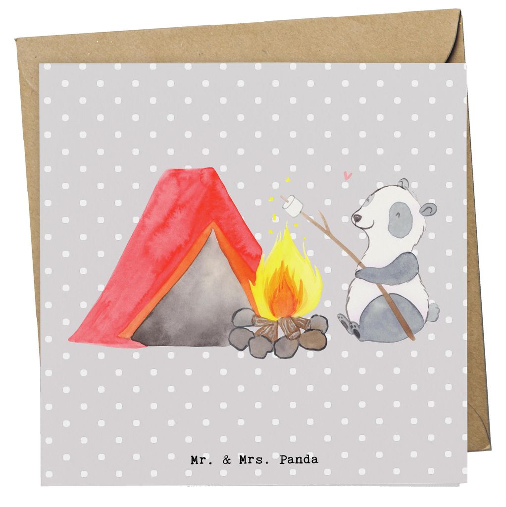 Mr. & Mrs. Panda Deluxe Karte Panda Campen - Grau Pastell - Geschenk, Klappkarte, gehen, Camping, faltkarte, anlasskarte, Campingplatz, Zelten, dop...