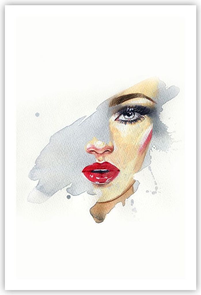 Poster - Poster ohne Rahmen - Aquarell Frau Mund - 61x91,5 cm - Wand Bild - Wanddeko - Wandbilder - Kunstposter - Wandposter - Bilder - Kunstdruck ...