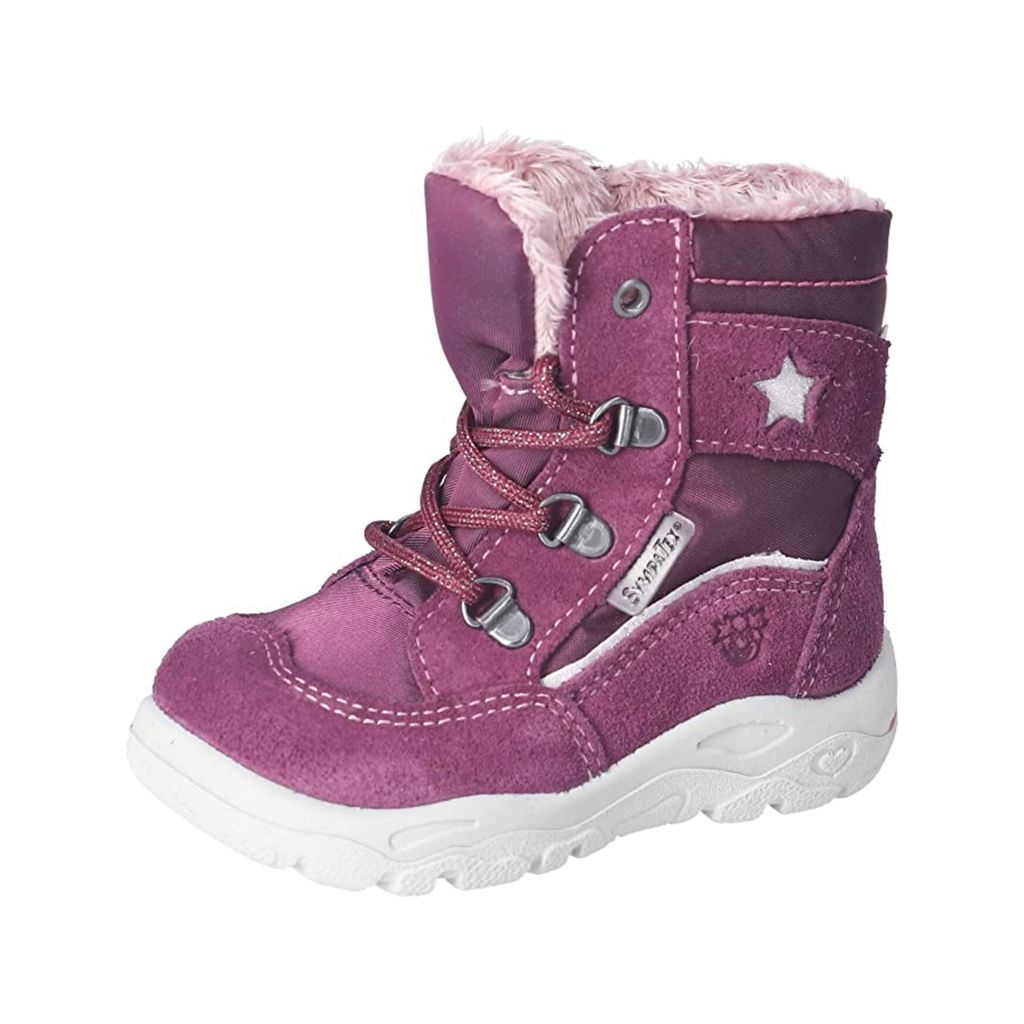 RICOSTA Boots JOSY von PEPINO für erste Schritte in Schnee echt Leder/Textil Schnürung Lammwollfutter Mädchen merlot Rot Stern Größe 24