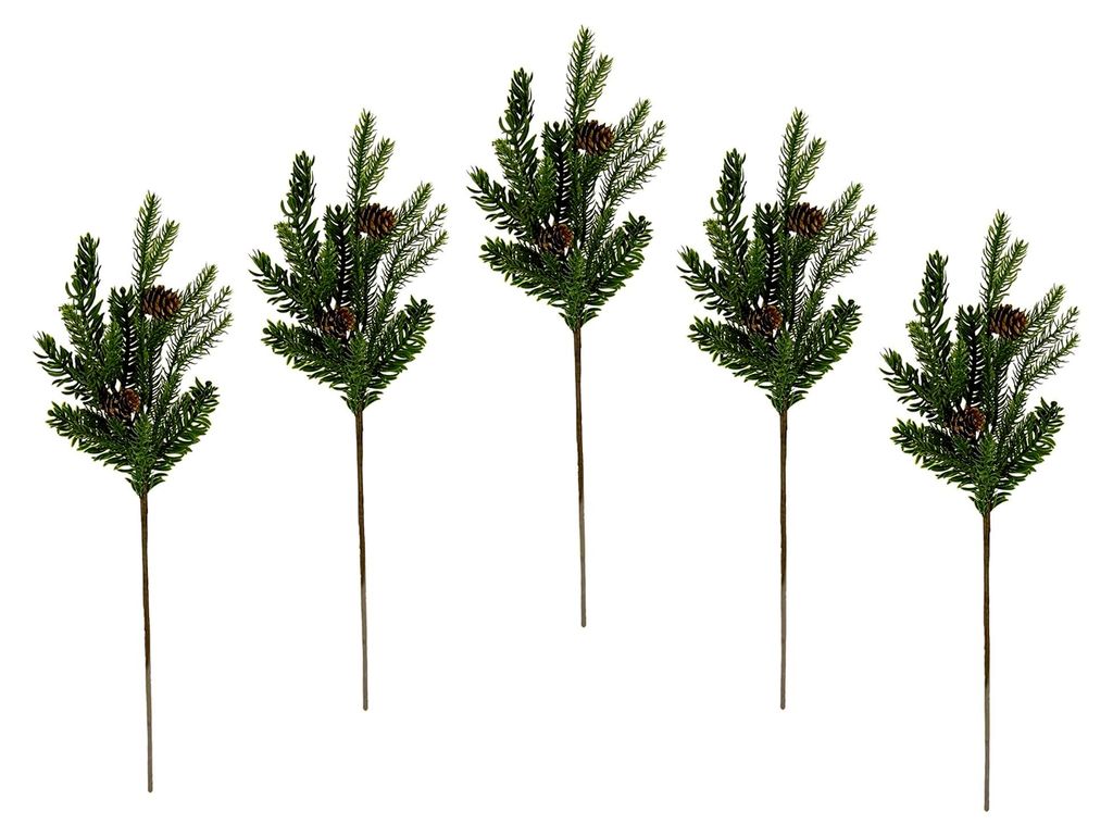 Kunsttannenzweig mit Zapfen Dekozweig Tannengrün für Weihnachtsdekoration 48x18x6cm