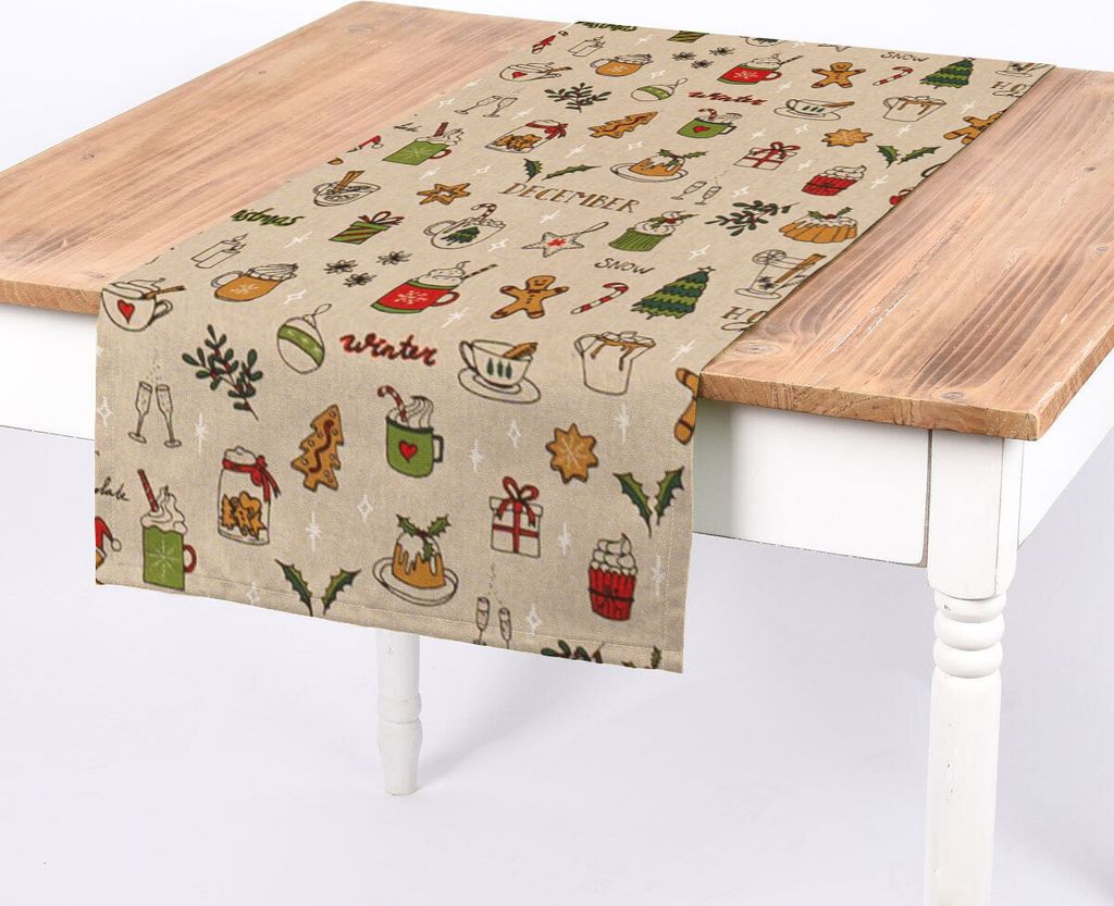 Tischläufer Weihnachten Christmas Doodle natur 40x160cm