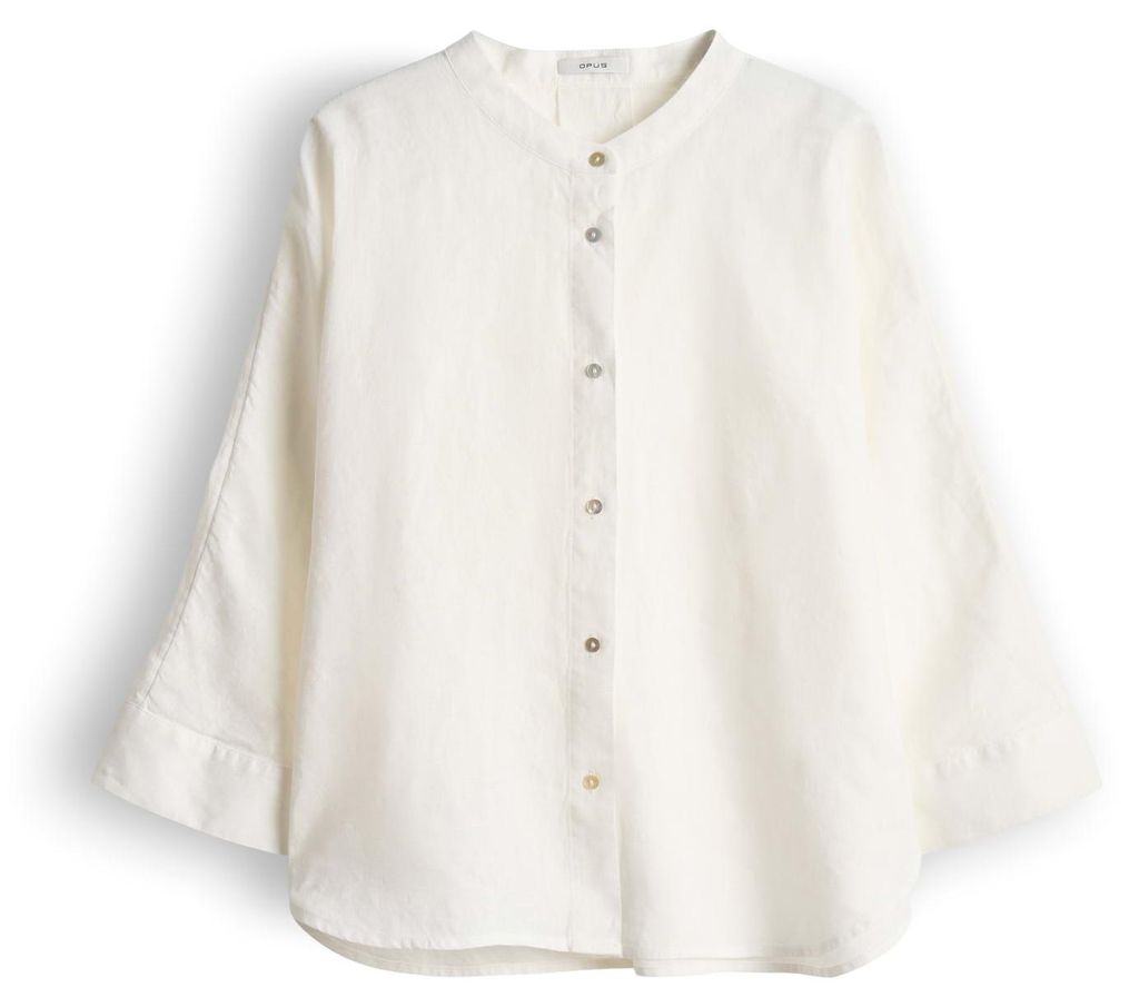 OPUS Damen Bluse mit Mandarinkragen, Knopfleiste, Leinenstruktur, Cremeweiß, atmungsaktiv