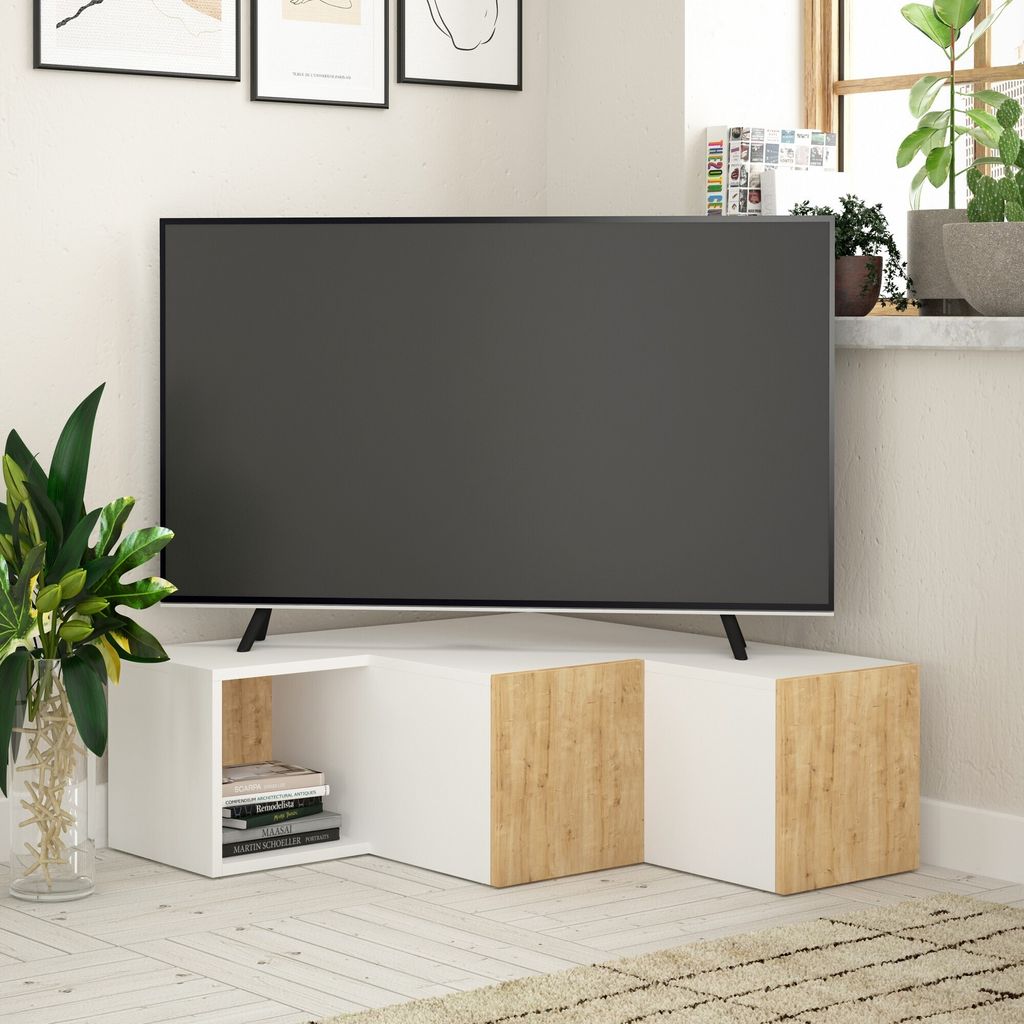 Skye Decor, Compact - White, Oak, TV-Schränke, Weiß, 90 x 32 x 92 cm