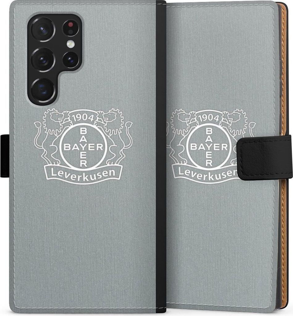 DeinDesign Klapphülle für Samsung Galaxy S22 Ultra Handytasche Lederhülle Tasche Bayer 04 Leverkusen Offizielles Lizenzprodukt Wappen