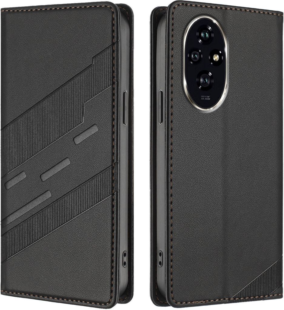 Hülle für Honor 200 Pro, Kunstleder Brieftaschen Handyhülle mit Kartenfach und Standfunktion Schwarz