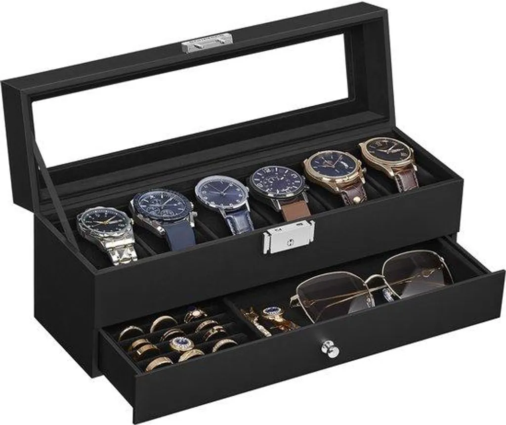 Organisateur de montres pour homme et femme, boîte à bijoux 2 niveaux