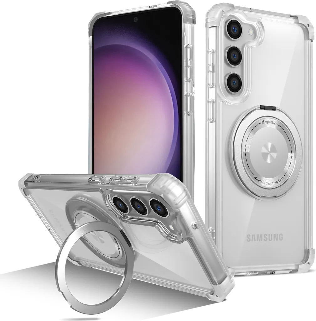 Custodia per Samsung Galaxy S23 supporto ad anello magnetico, supporto, compatibile MagSafe, protezione militare, custodia trasparente Trasparente