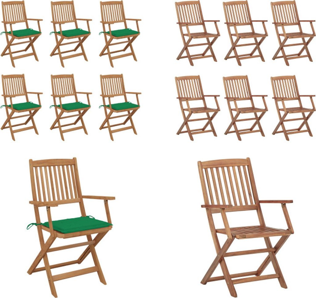 vidaXL Klappbare Gartenstühle 6 Stk. mit Kissen Massivholz Akazie - Gartenstuhl - Gartenstühle - Gartensessel - Klappstuhl