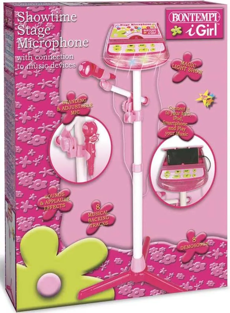 Jouet Micro de Chant Rose Bontempi pour Karaoké Enfant avec Pied Stable