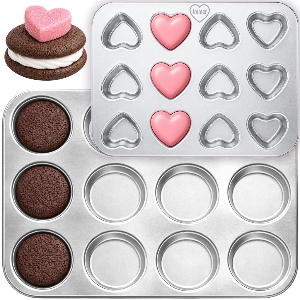 Backform Set Muffinform Edelstahl: Whoopie-pie (Mini-Pancakes) & Herz-Mini-Form 24 Stück