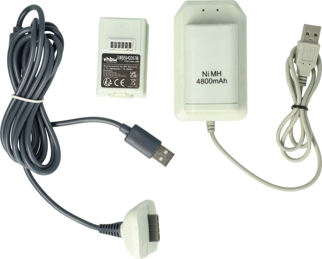 vhbw Play & Charge Kit kompatibel mit Microsoft Xbox 360 Produktbild 