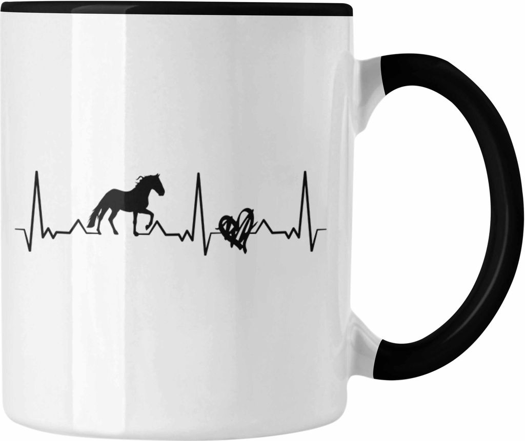 Trendation - Lustige Reiter Sprüche Geschenk Tasse Reiterin Pferde Mädchen Geschenkidee Pferde Herzschlag Herz (Schwarz)