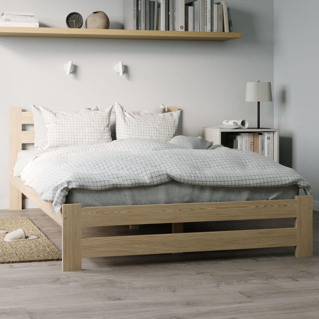 Holzbett 140x200 cm mit Lattenrost Modern Bett Bed Kiefer Massiv Bettgestell Doppelbett Massivholzbett Klassisch | Komfortabel & Langlebig | Skandi...