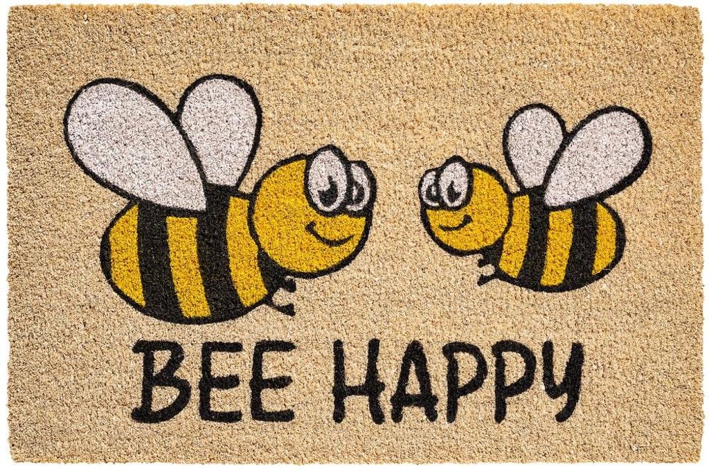 Kokosmatte Bienen Bee Happy Spruch als aussen Sauberlaufmatte