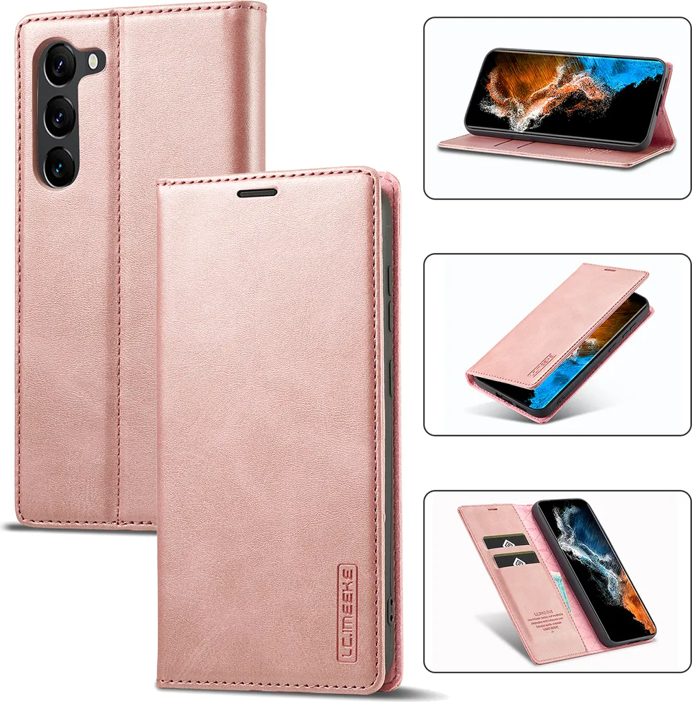 Galaxy S23 Custodia in pelle con funzione stand e porta carte, custodia design portafoglio per Samsung Galaxy S23 Rosa