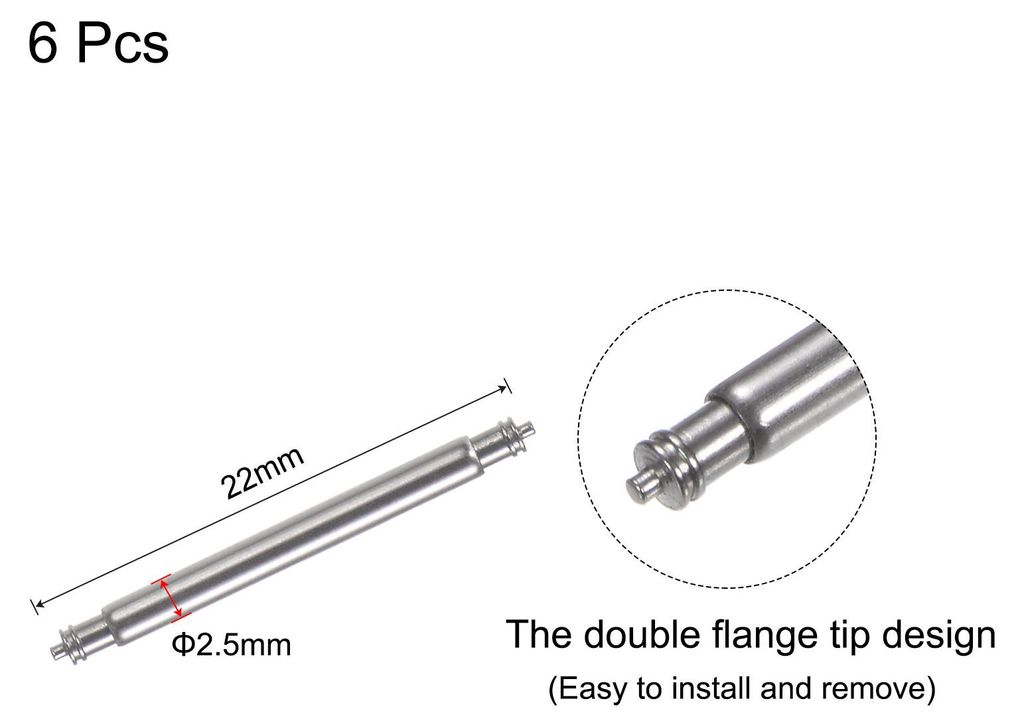 6 Stš¹ck Uhrenarmband-Linkstifte, Federstegstifte 2,5 mm Durchmesser 22 mm L?nge, Edelstahl-Doppelrandstifte fš¹r Uhrenarmbandriemen