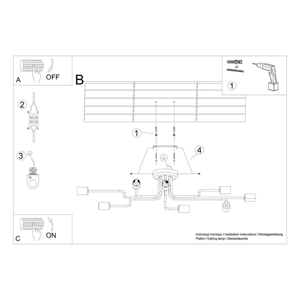 Lustre en acier blanc VECTOR 8 avec 8 douilles E27 Sollux Lighting - 5
