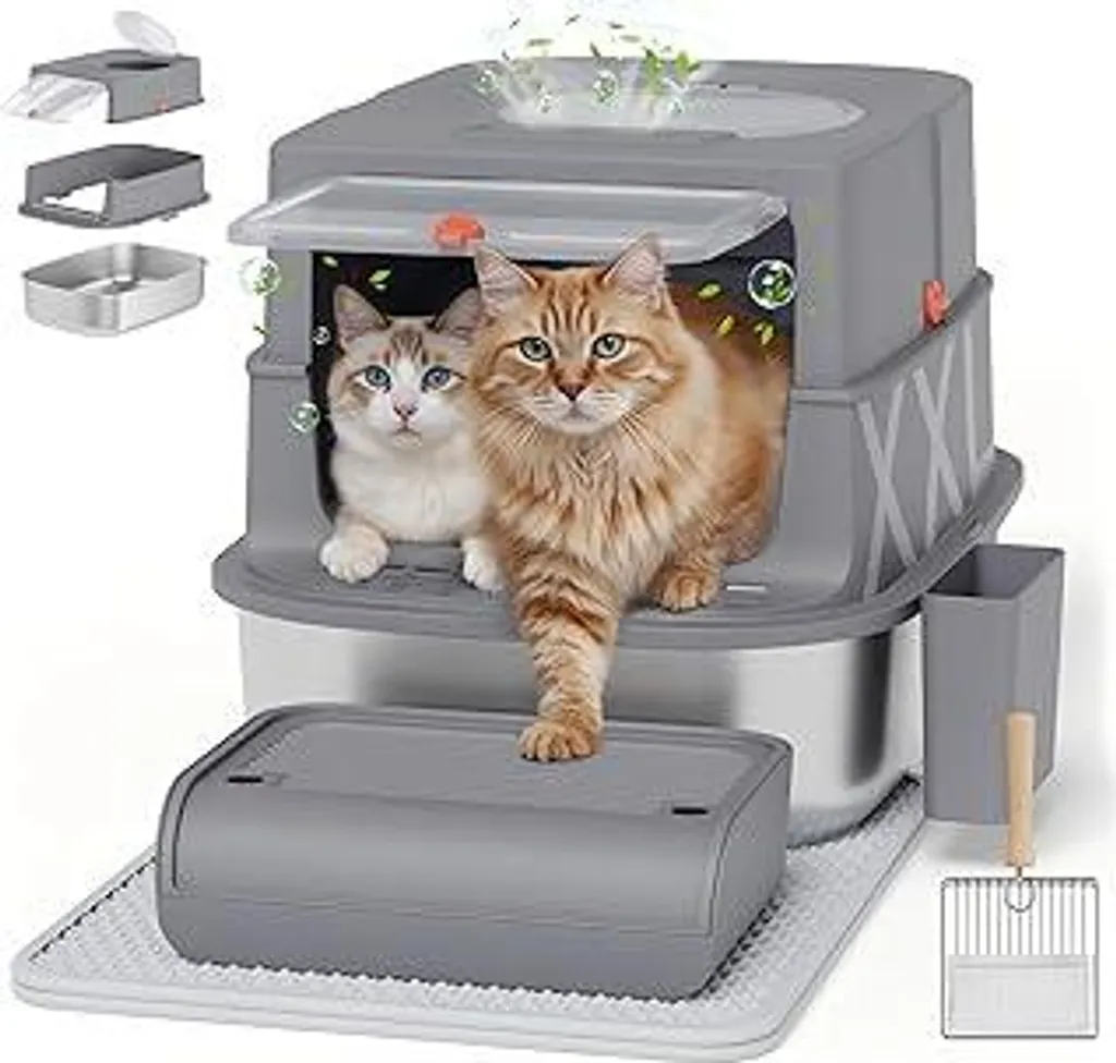 Lettiera Acciaio Inox XXL Anti-Odore Gatti Grandi - Kit Completo Metallo